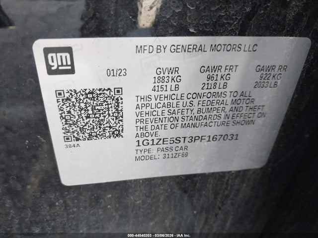 44540203 :رقم المزاد ، 1G1ZE5ST3PF167031 vin ، 2023 Chevrolet Malibu Fwd 2lt مزاد بيع