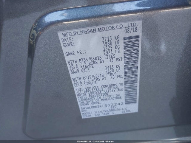 Aukcja sprzedaży 2019 Infiniti Qx60 Luxe, vin: 5N1DL0MN2KC512242, numer aukcji: 44540221