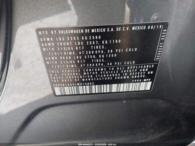 Aukcja sprzedaży 2020 Volkswagen Tiguan 2.0t Se/2.0t Se R-line Black/2.0t Sel, vin: 3VV3B7AX5LM014863, numer aukcji: 44540231