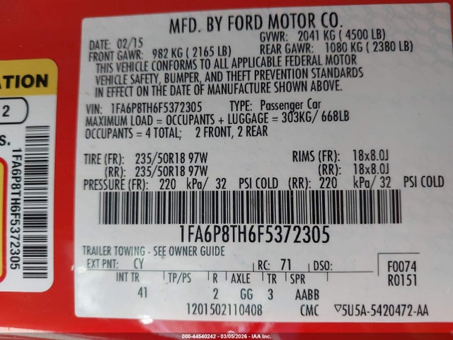 Ford Mustang Ecoboost 2015 1FA6P8TH6F5372305 Image 9
