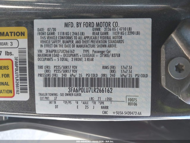 Ford Fusion Hybrid Se 2020 3FA6P0LU7LR266162 Image 9