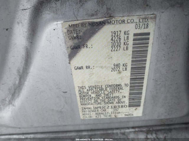 1N4AL3AP9JC216380 Nissan Altima 2.5 Sv