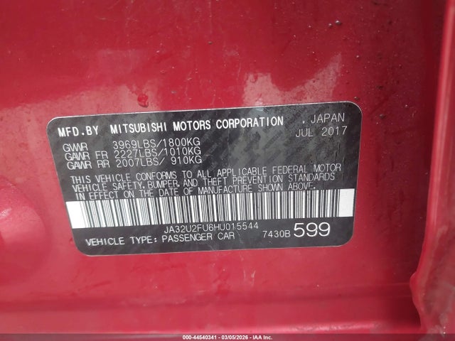 Продаж на аукціоні авто 2017 Mitsubishi Lancer Le, vin: JA32U2FU6HU015544, номер лоту: 44540341