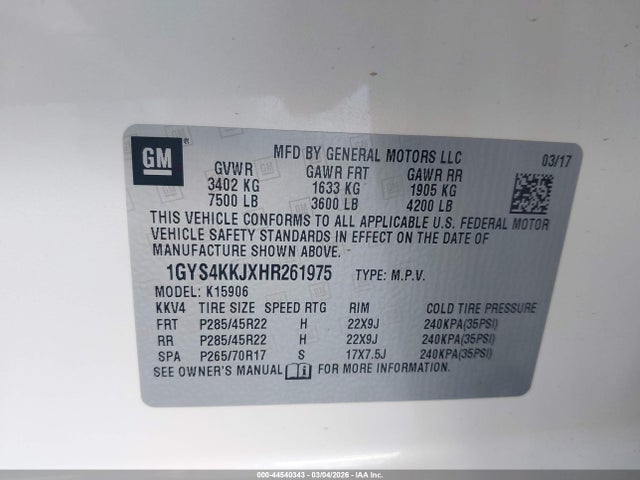 Auction sale of the 2017 Cadillac Escalade Esv Platinum, vin: 1GYS4KKJXHR261975, lot number: 44540343