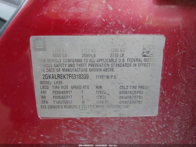 Aukcja sprzedaży 2015 Gmc Terrain Sle-2, vin: 2GKALREK7F6318339, numer aukcji: 44540380