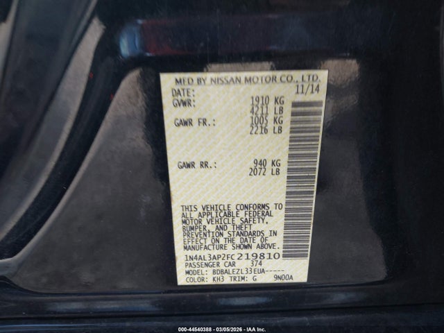 Nissan Altima 2.5 S 2015 1N4AL3AP2FC219810 Image 9