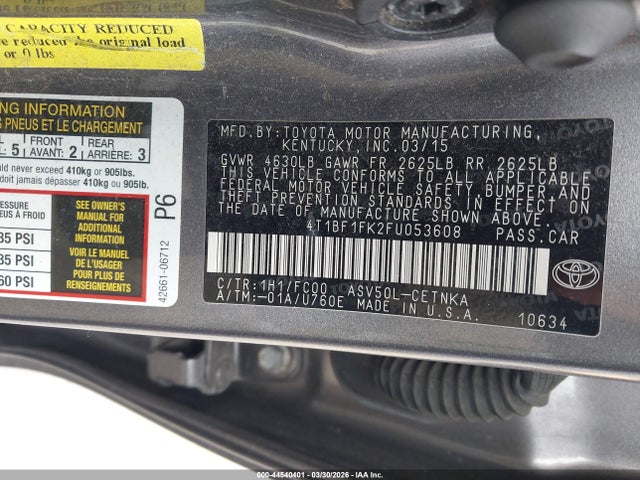 44540401 :رقم المزاد ، 4T1BF1FK2FU053608 vin ، 2015 Toyota Camry Le مزاد بيع