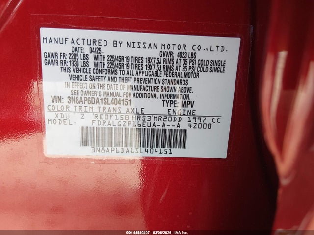 Продаж на аукціоні авто 2025 Nissan Kicks Sr Fwd, vin: 3N8AP6DA1SL404151, номер лоту: 44540407