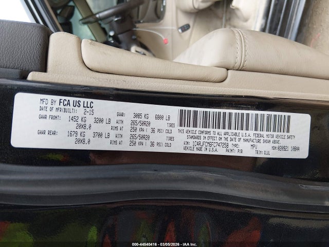 2015 Jeep Grand Cherokee Overland მანქანა იყიდება აუქციონზე, vin: 1C4RJFCM6FC747258, აუქციონის ნომერი: 44540416
