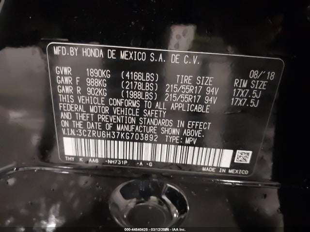 3CZRU6H37KG703892 Honda HR-V LX