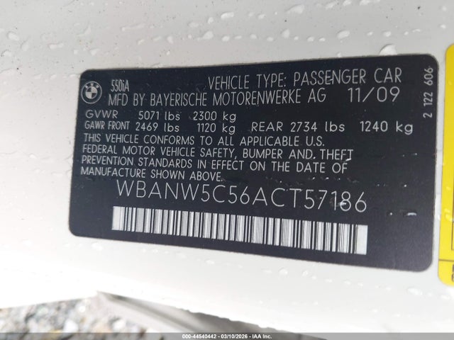 2010 BMW 550I WBANW5C56ACT57186 Photo 8