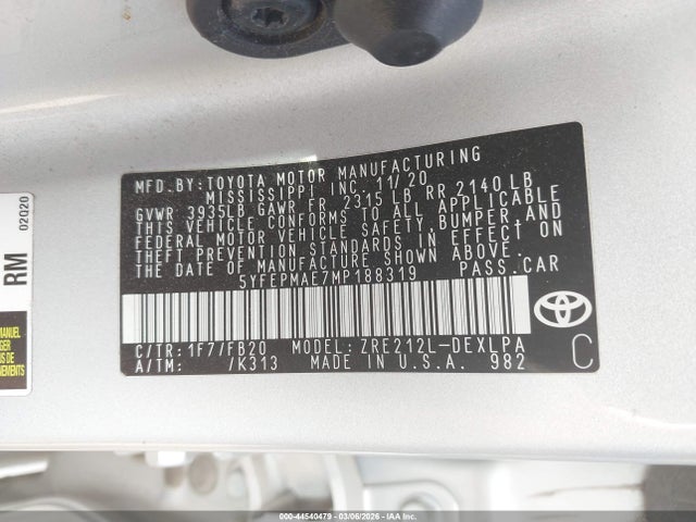 Toyota COROLLA LE 2021 5YFEPMAE7MP188319 Image 9