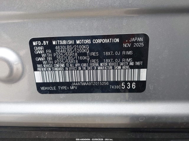 Продаж на аукціоні авто 2026 Mitsubishi Eclipse Cross Black Edition S-awc/se S-awc/sel S-awc, vin: JA4ATWAA9TZ015256, номер лоту: 44540494