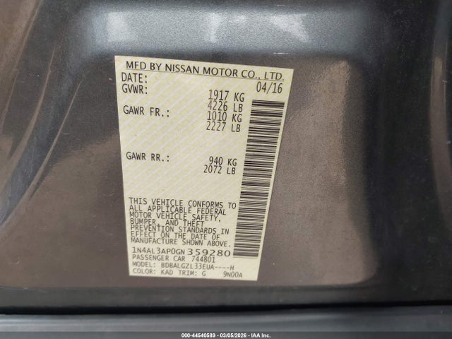 Nissan Altima 2.5 S 2016 1N4AL3AP0GN359280 Image 9