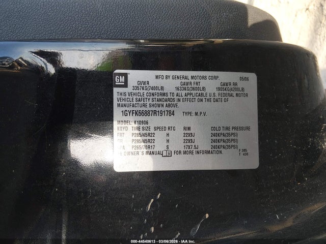 44540613 :رقم المزاد ، 1GYFK66887R191784 vin ، 2007 Cadillac Escalade Esv Standard مزاد بيع
