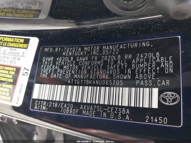 Toyota Camry Se/se Night Shade 2022 4T1G11BK4NU065705 Image 9