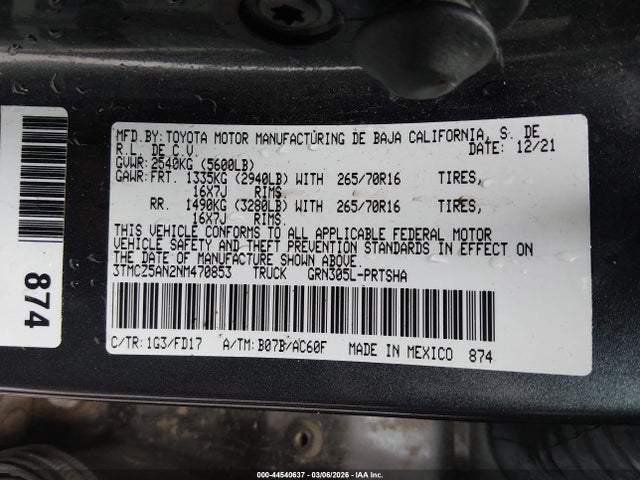 3TMCZ5AN2NM470853 Toyota Tacoma 4wd Trd Off Road