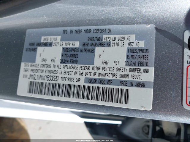 Продаж на аукціоні авто 2019 Mazda Mazda6 Touring, vin: JM1GL1VM1K1500639, номер лоту: 44540688