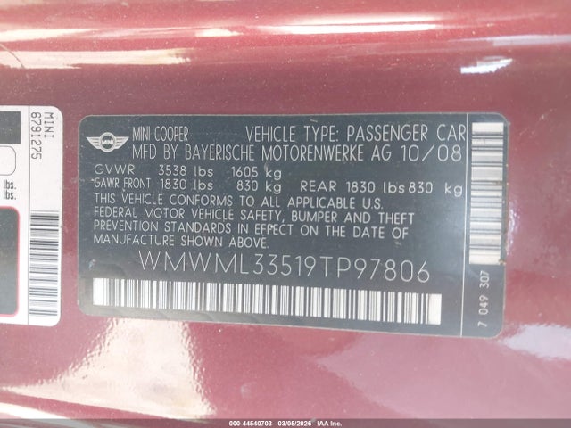 2009 MINI COOPER CLUBMAN WMWML33519TP97806 Photo 8