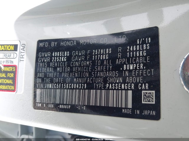 JHMZC5F15KC004329 Honda CLARITY PLUG-IN HYBRID