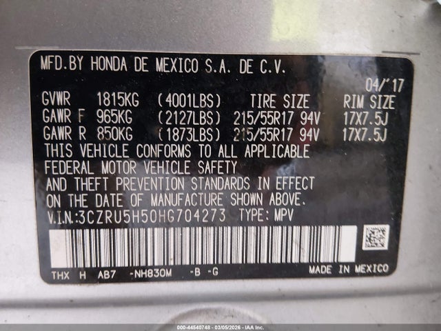 3CZRU5H50HG704273 Honda HR-V EX