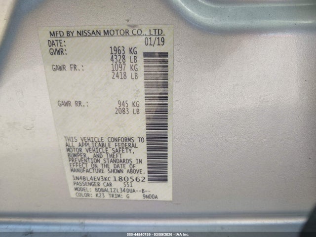Nissan Altima 2.5 Sl 2019 1N4BL4EV3KC180562 Image 9