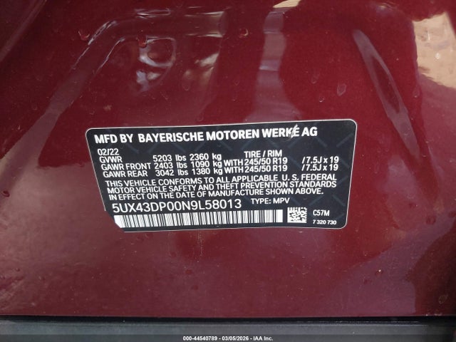 5UX43DP00N9L58013 BMW X3 Sdrive30i