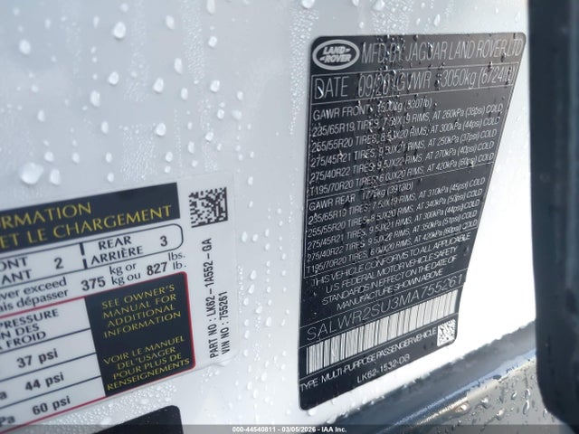 Продажа на аукционе авто 2021 Land Rover Range Rover Sport Hse Silver Edition Mhev, vin: SALWR2SU3MA755261, номер лота: 44540811