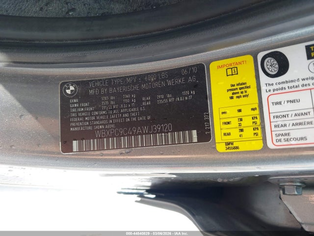 44540829 :رقم المزاد ، WBXPC9C49AWJ39120 vin ، 2010 Bmw X3 Xdrive30i مزاد بيع