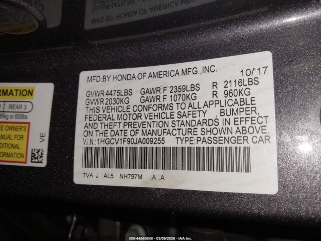 Honda Accord Touring 2018 1HGCV1F90JA009255 Image 9