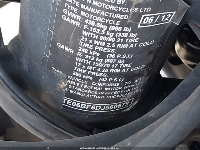 44540856 :رقم المزاد ، SMTE06BF6DJ560679 vin ، 2013 Triumph Motorcycle Tiger 800xc Abs مزاد بيع