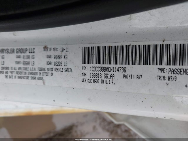 Продаж на аукціоні авто 2012 Chrysler 200 Touring, vin: 1C3CCBBB0CN114736, номер лоту: 44540881