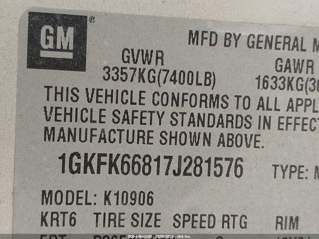 Aukcja sprzedaży 2007 Gmc Yukon Xl 1500 Denali, vin: 1GKFK66817J281576, numer aukcji: 44540885