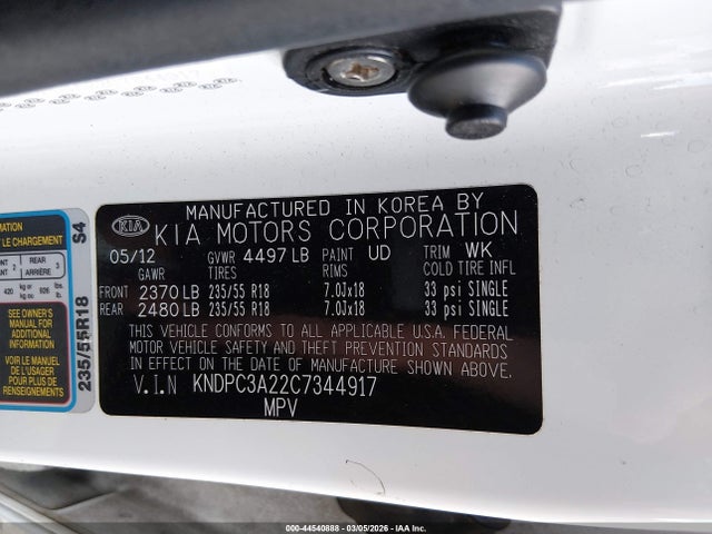 Продаж на аукціоні авто 2012 Kia Sportage Ex, vin: KNDPC3A22C7344917, номер лоту: 44540888