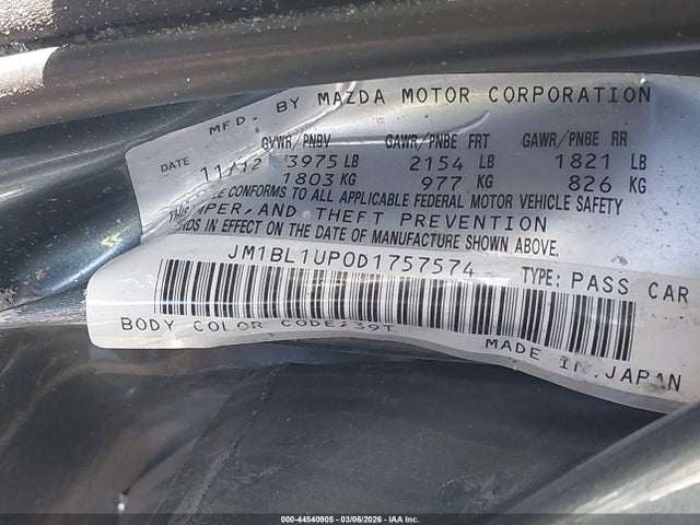2013 Mazda Mazda3 მანქანა იყიდება აუქციონზე, vin: JM1BL1UP0D1757574, აუქციონის ნომერი: 44540905