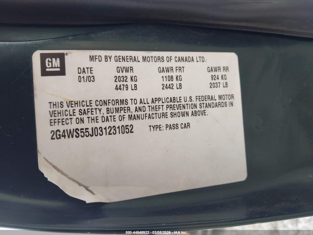 Продажа на аукционе авто 2003 Buick Century Custom, vin: 2G4WS55J031231052, номер лота: 44540922