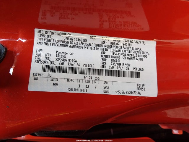 Aukcja sprzedaży 2015 Ford Focus St, vin: 1FADP3L92FL215580, numer aukcji: 44540955