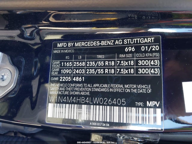Aukcja sprzedaży 2020 Mercedes-benz Glb 250 4matic, vin: W1N4M4HB4LW026405, numer aukcji: 44540957