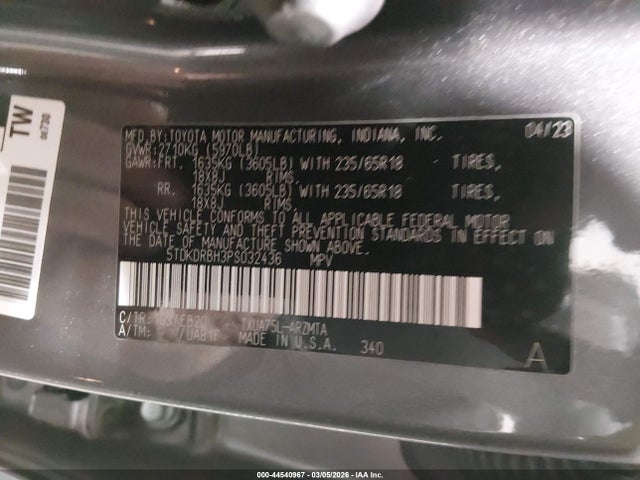 Toyota Highlander Xle 2023 5TDKDRBH3PS032436 Image 9