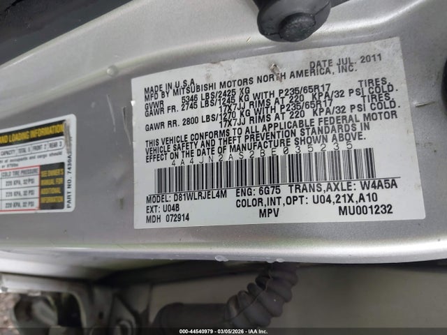 Aukcja sprzedaży 2011 Mitsubishi Endeavor, vin: 4A4JN2AS2BE035235, numer aukcji: 44540979