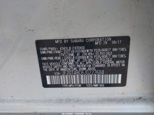 Aukcja sprzedaży 2018 Subaru Crosstrek 2.0i Premium, vin: JF2GTABC6JG222684, numer aukcji: 44540981