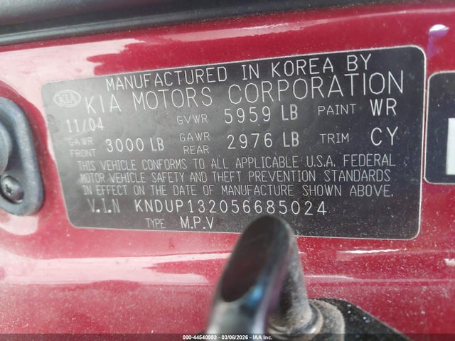 Aukcja sprzedaży 2005 Kia Sedona Ex/lx, vin: KNDUP132056685024, numer aukcji: 44540993