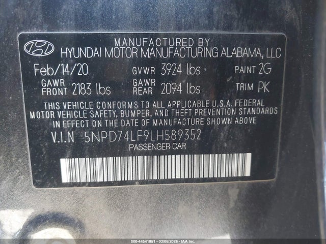 5NPD74LF9LH589352 Hyundai Elantra