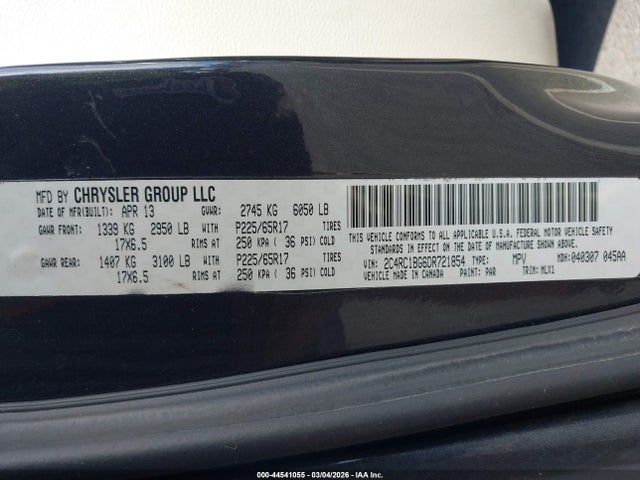 2013 Chrysler Town & Country Touring მანქანა იყიდება აუქციონზე, vin: 2C4RC1BG6DR721854, აუქციონის ნომერი: 44541055
