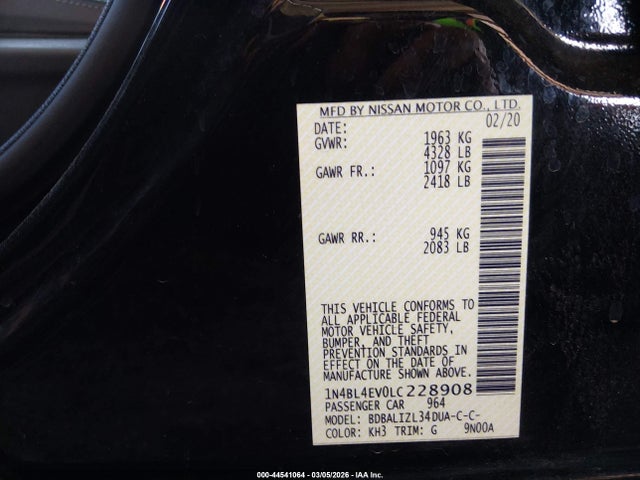 Nissan Altima Sl Fwd 2020 1N4BL4EV0LC228908 Image 9