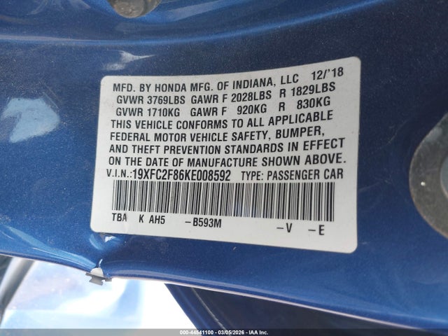 Honda Civic Sport 2019 19XFC2F86KE008592 Image 9