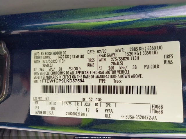 Ford F-150 Xlt 2020 1FTEW1CP9LKD87594 Image 9