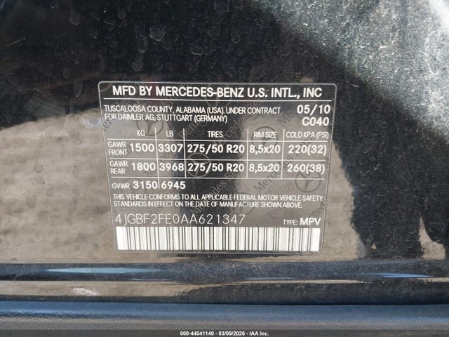 2010 Mercedes-benz Gl 350 Bluetec 4matic მანქანა იყიდება აუქციონზე, vin: 4JGBF2FE0AA621347, აუქციონის ნომერი: 44541140