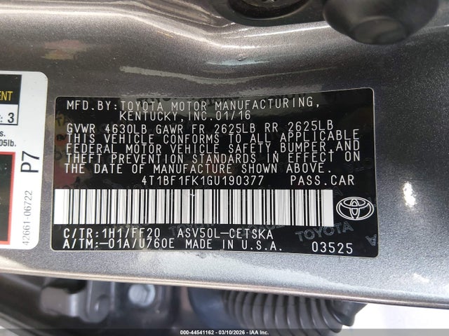 Toyota CAMRY SE 2016 4T1BF1FK1GU190377 Image 9