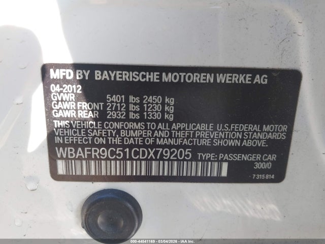 2012 BMW 550I WBAFR9C51CDX79205 Photo 8